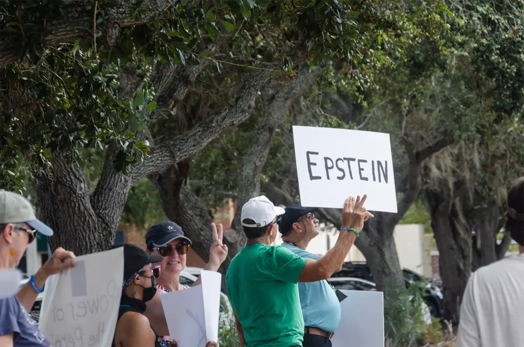 Rally goers and Epstein Sign