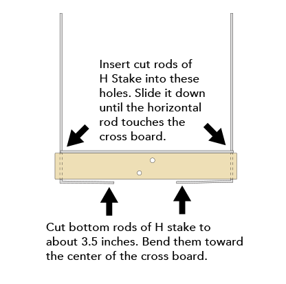 Insert H stake in cross board and bend bottom legs toward the middle.